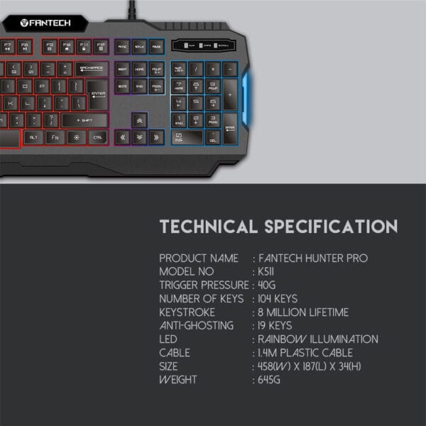 FANTECH K511 HUNTER PRO Gaming Keyboard - Image 7