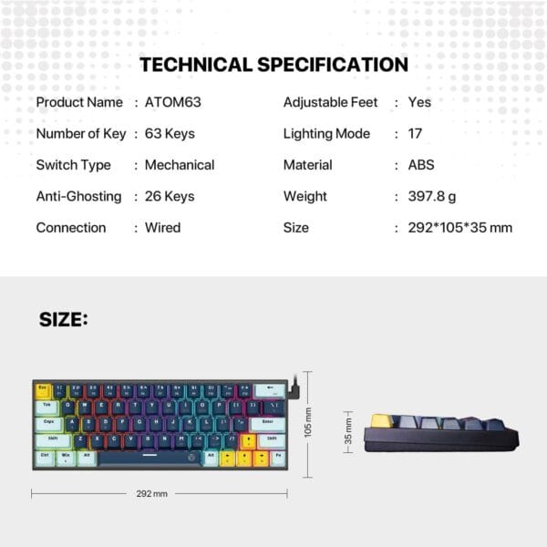FANTECH ATOM63 MK874V2 MECHANICAL GAMING KEYBOARD - Image 6